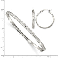 Sterling Silver D/C 4mm Bangle and 3mm Hoop Earring Set