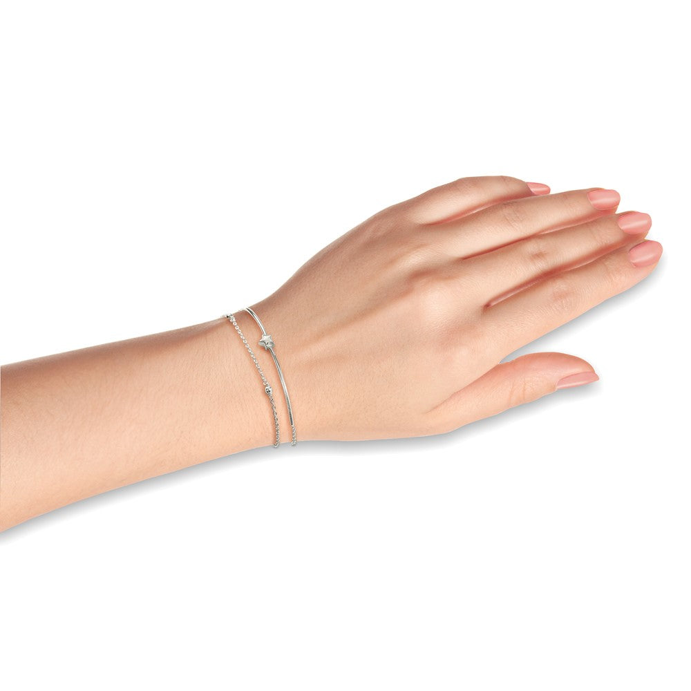 Sterling Silver Stars Bangle and Bracelet w/ 1" Ext. Two Piece Set