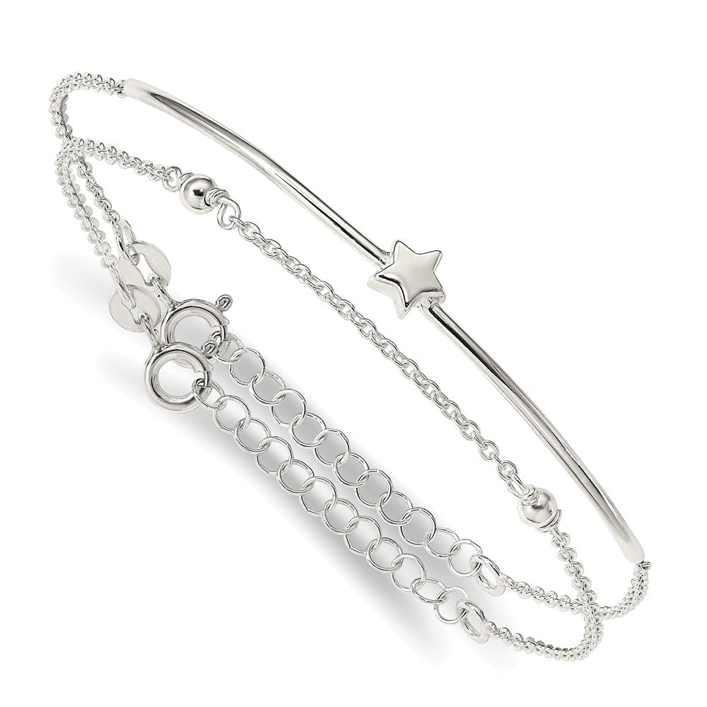 Sterling Silver Stars Bangle and Bracelet w/ 1" Ext. Two Piece Set