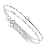 Sterling Silver Stars Bangle and Bracelet w/ 1" Ext. Two Piece Set