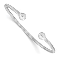 Sterling Silver Rhod-plated Twisted w/1 Thread Ball Cuff Bangle