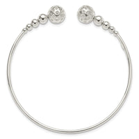 Sterling Silver Polished Beaded Cuff Bangle
