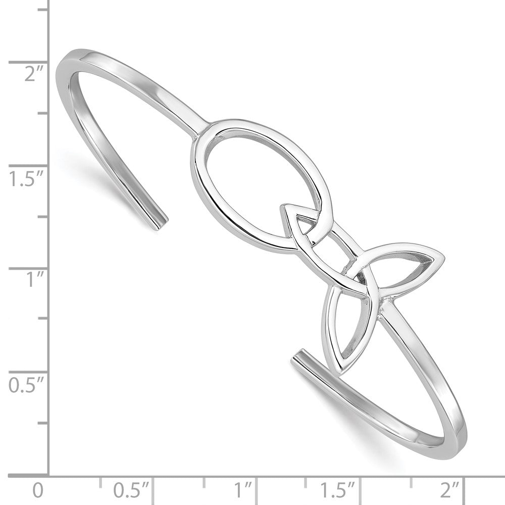 Sterling Silver Rhodium-plated Trinity Knot Cuff Bangle