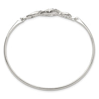 Sterling Silver Polished CZ Fancy Hook Closure Bangle Bracelet