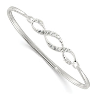 Sterling Silver Polished CZ Fancy Hook Closure Bangle Bracelet