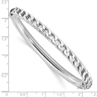 Sterling Silver Polished Rhodium-plated Textured Link Hinged Bangle Bracele