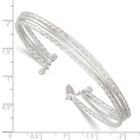Sterling Silver Polished and Textured 3 Band Cuff Bangle