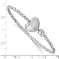Sterling Silver Rhodium-plated CZ Brushed Heart Cuff Bangle