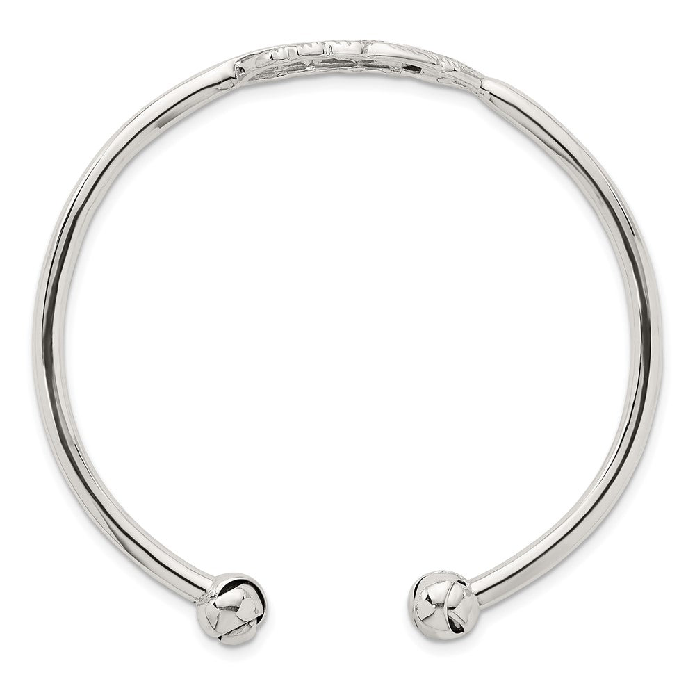 Sterling Silver Polished and Grooved Feather Cuff Bangle