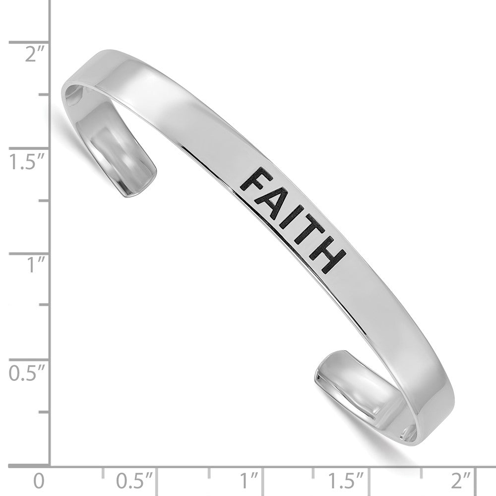 Sterling Silver Rhodium-plated Polished Enameled FAITH Cuff Bangle