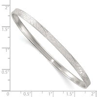 Sterling Silver Polished Flat Textured Floral Pattern 4.0mm Slip-on Bangle