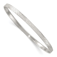 Sterling Silver Polished Flat Textured Floral Pattern 4.0mm Slip-on Bangle