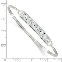 Sterling Silver Polished Square CZ Bar with Hook Closure Bangle Bracelet