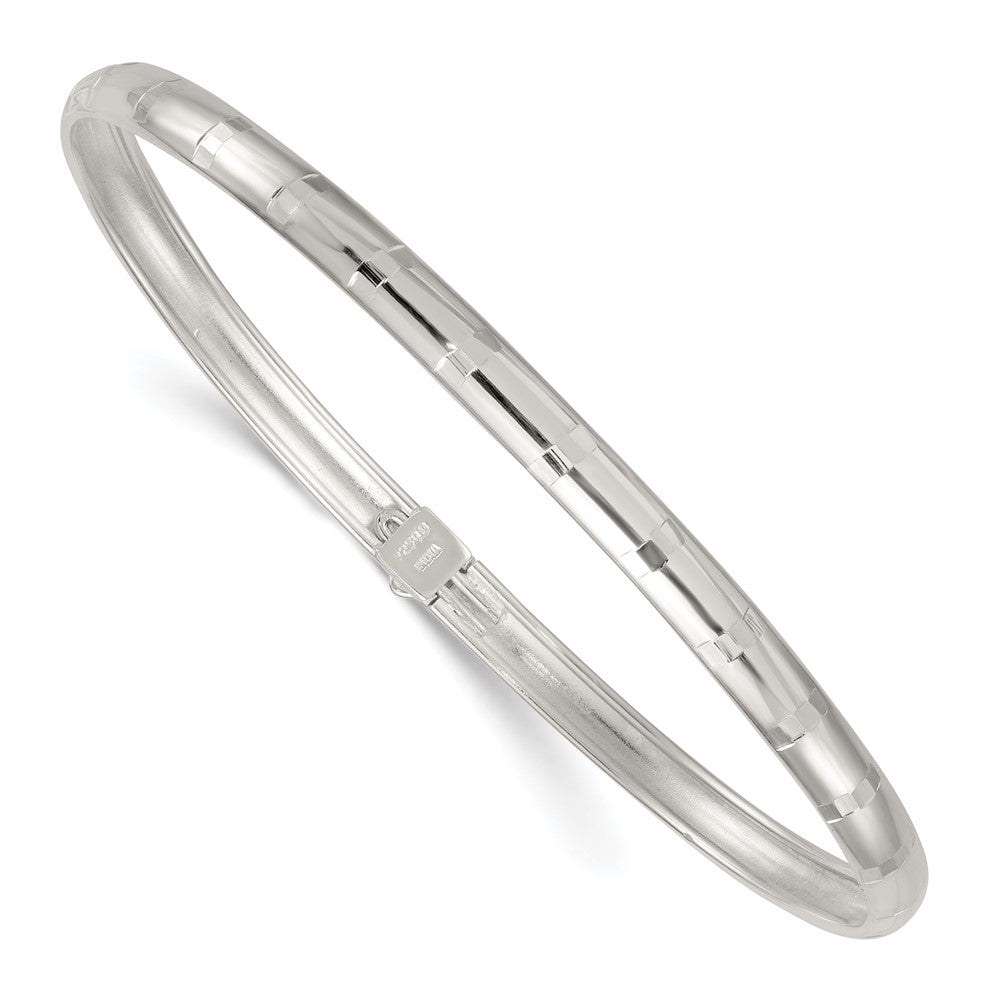Sterling Silver Polished and Diamond-cut 4.0mm Flexible Bangle