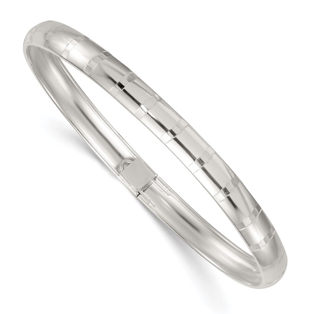 Sterling Silver Polished and Diamond-cut 6.0mm Flexible Bangle