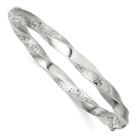 Sterling Silver Polished Twisted and Greek Key Hinged Bangle