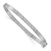 Sterling Silver RH-plated  Polished Textured Greek Key Hinged Bangle