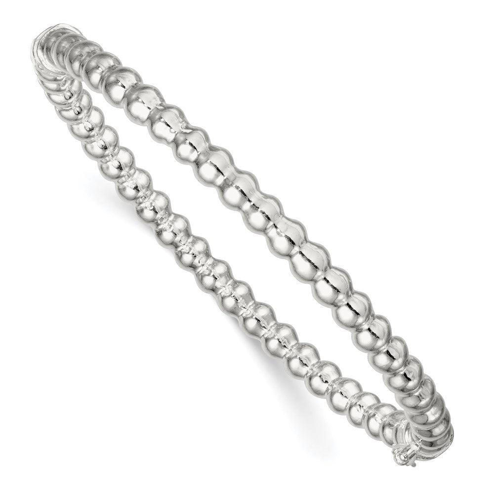 Sterling Silver Polished Beaded Design Hinged Bangle