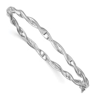 Sterling Silver RH-plated Polished and Twisted Hinged Bangle