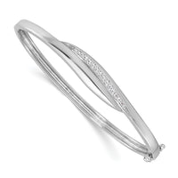 Sterling Silver Rhodium-plated CZ Polished Hinged Bangle