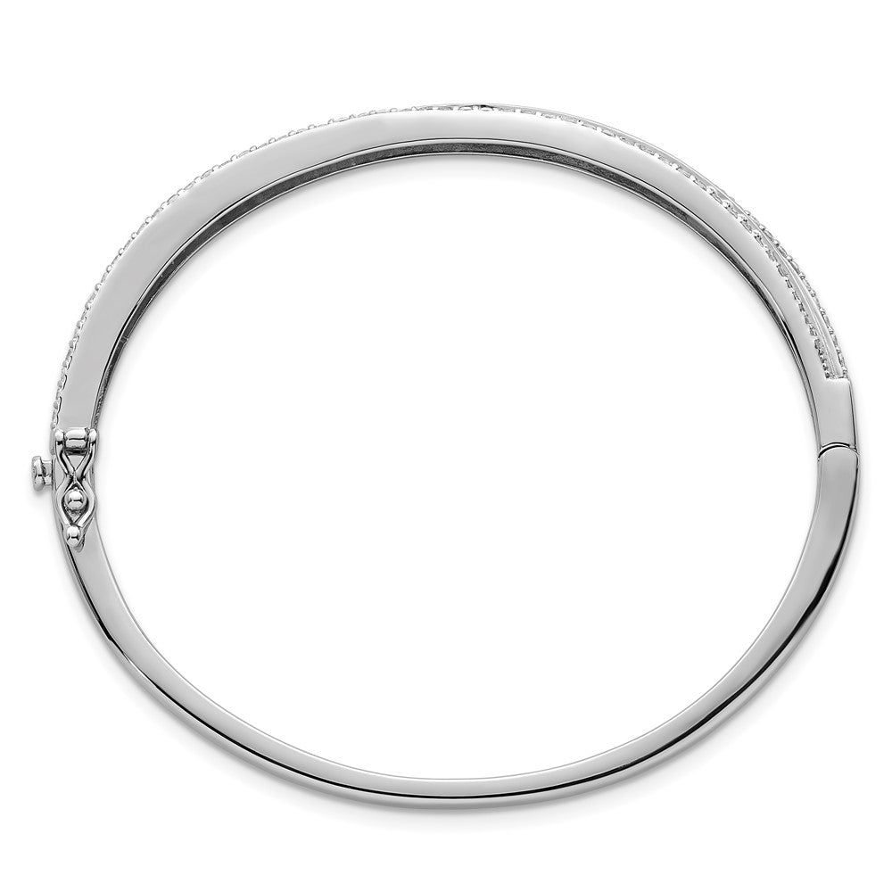 Sterling Silver Rhodium-plated Polished CZ Hinged Bangle