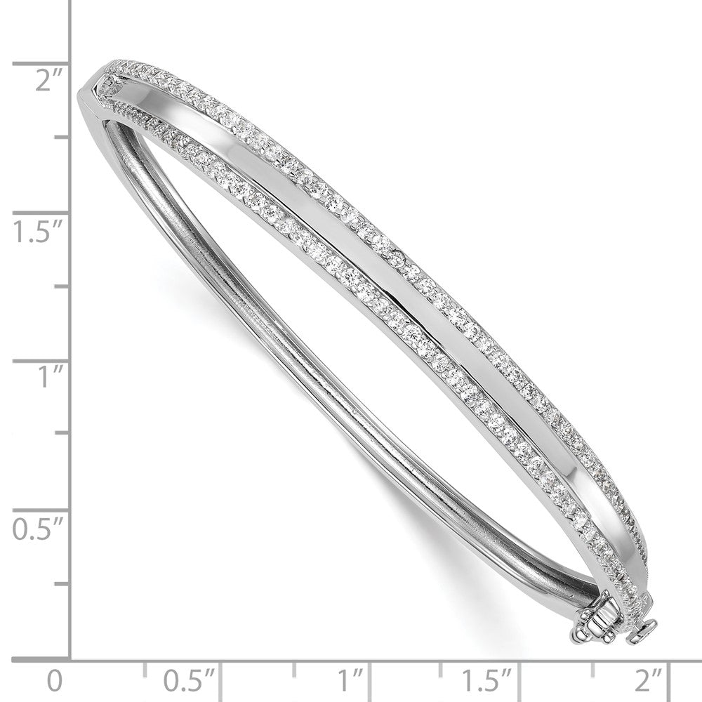 Sterling Silver Rhodium-plated Polished CZ Hinged Bangle