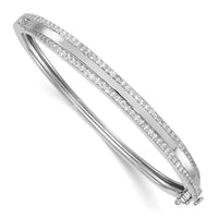 Sterling Silver Rhodium-plated Polished CZ Hinged Bangle
