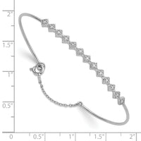 Sterling Silver Rhodium-plated Polished and Textured CZ Cuff Bracelet