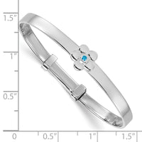 Sterling Silver Rh-pl Blue CZ Flower Expandable Bangle Bracelet