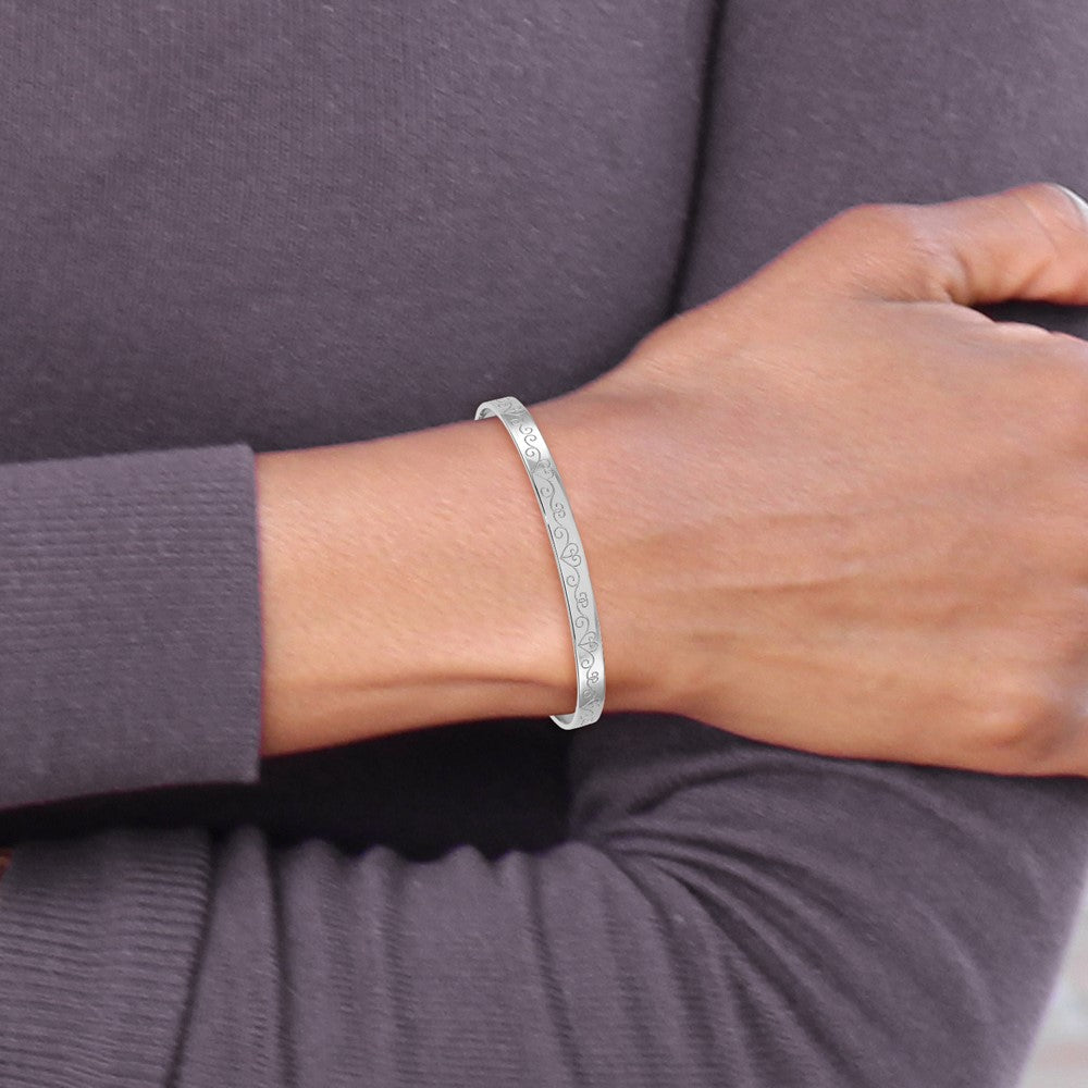 Sterling Silver Rh-plated Heart Pattern Children's Expandable Bangle