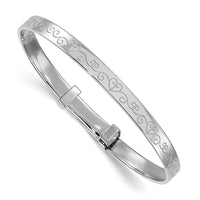 Sterling Silver Rh-plated Heart Pattern Children's Expandable Bangle