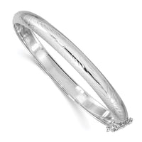 Sterling Silver RH-plated 7mm Diamond-cut Fancy Hinged Bangle Bracelet