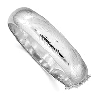 Sterling Silver Rhodium-plated D/C 15mm Fancy Hinged Bangle Bracelet