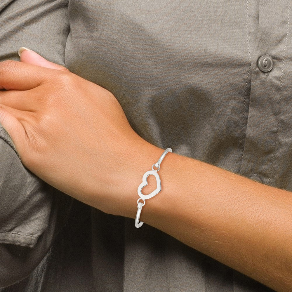 Sterling Silver Heart with Hook Closure Bangle Bracelet