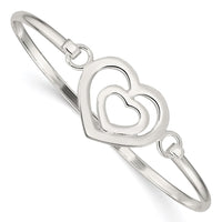 Sterling Silver Heart within a Heart w/Hook Closure Bangle Bracelet