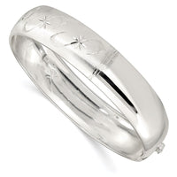 Sterling Silver Polished D/C and Textured Flexible Bangle