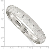 Sterling Silver Polished D/C Textured 10mm Flexible Bangle