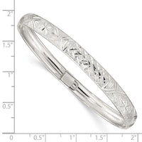 Sterling Silver Laser and Diamond-cut 6.5mm Flexible Bangle