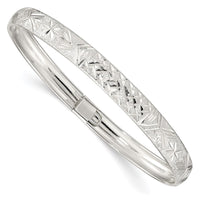 Sterling Silver Laser and Diamond-cut 6.5mm Flexible Bangle