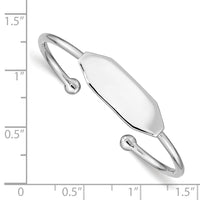 Sterling Silver RH-pltd 2mm Polished ID 40mm Inside Diameter Cuff Bangle