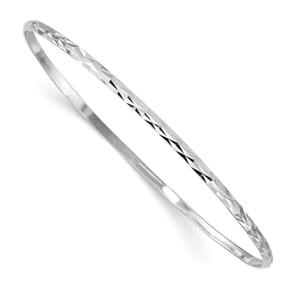 Sterling Silver RH-pltd Polished & D/C 2mm Slip-on Youth Bangle Bracelet