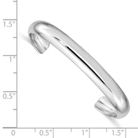 Sterling Silver RH-pltd 6mm Polished/Domed 40mm Inside Diameter Cuff Bangle