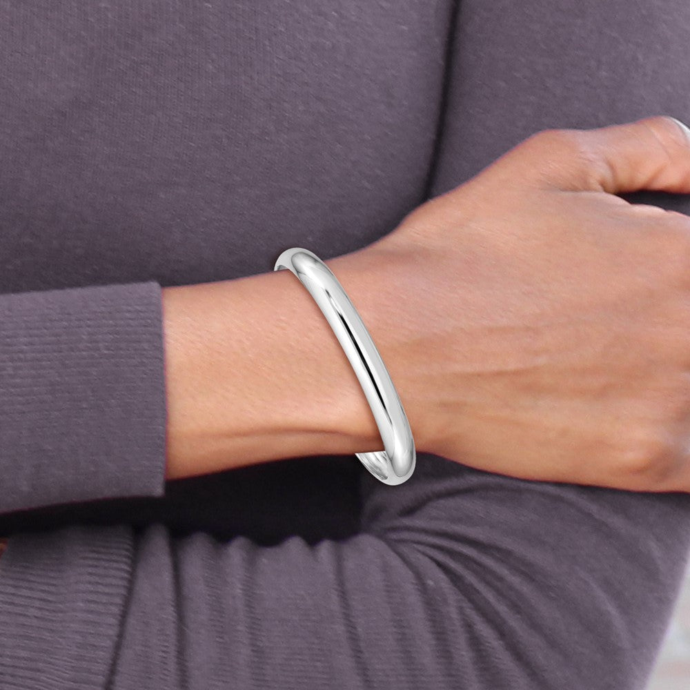 Sterling Silver RH-pltd 6mm Polished/Domed 45 Inside Diameter Cuff Bangle