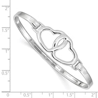 Sterling Silver Rhodium-plated Heart w/Hook Closure Bangle
