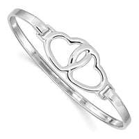 Sterling Silver Rhodium-plated Heart w/Hook Closure Bangle