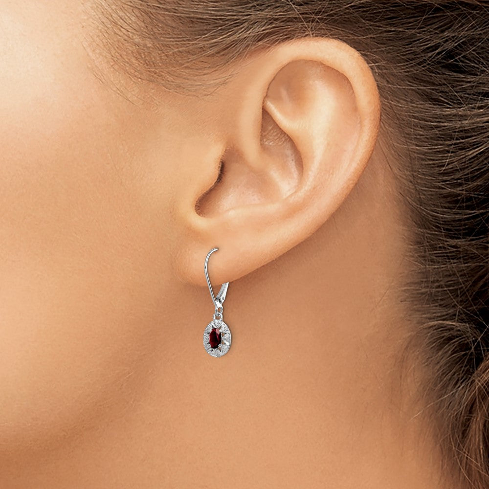 Sterling Silver Rhodium-plated Diam. & Garnet Earrings
