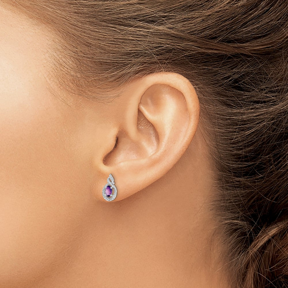 Sterling Silver Rhodium-plated Amethyst & Diam. Earrings