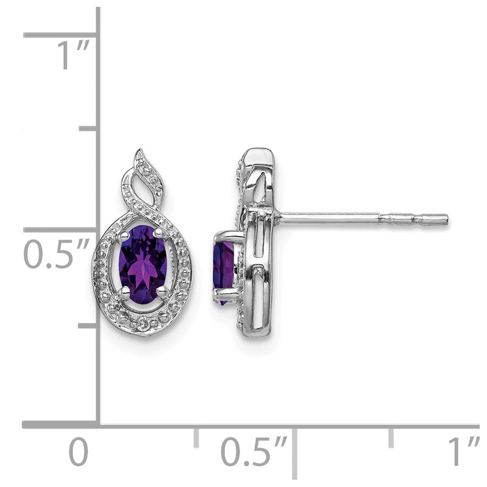 Sterling Silver Rhodium-plated Amethyst & Diam. Earrings