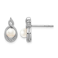Sterling Silver Rhodium-plated FW Cultured Pearl & Diam. Earrings