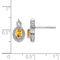 Sterling Silver Rhodium-plated Citrine & Diam. Earrings